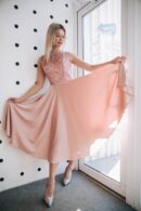 Silk Dress With Open Back, Embroidered With Pearls
