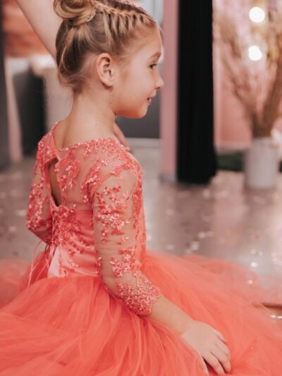 Floor-Length Dress Made Of Delicate Tulle With Lace Top