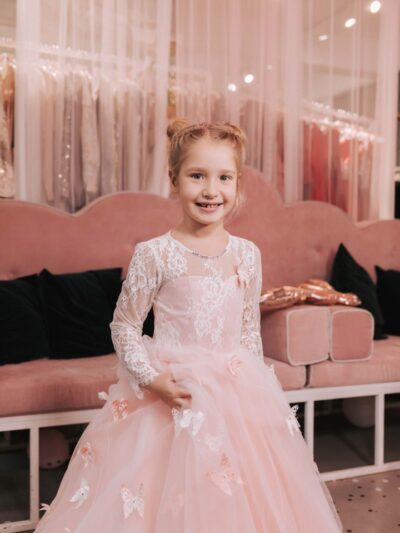 Floor-Length Dress Made Of Delicate Tulle With Butterflies