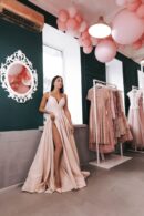 Satin Dress With Glubokim A Leg Slit