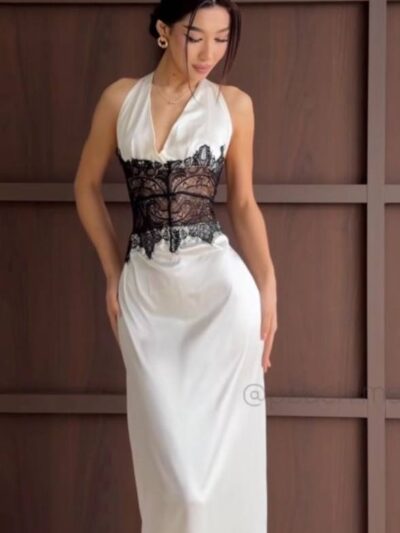 Floor-Length White Silk Dress