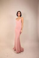 Floor-Length Powder Pink Dress With A Train, Tank Top With Cross-Back Thin Straps And Open Back