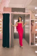 Dress floor-length hot pink on tonkih straps
