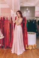 Dress With A Satin Skirt And Transparent Sparkling Top