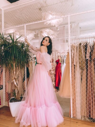 Tulle Dress With Off-The-Shoulder Sleeves