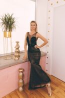 Dress floor-length fitted fully covered with black shiny pattern