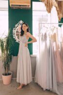 Floor-Length Dress Turquoise, Top Embroidered With Sequins