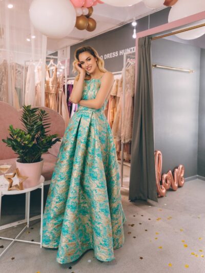 Floor-Length Dress Turquoise With A Full Skirt