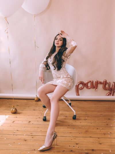 Dress Embroidered With White Beads And Sequins