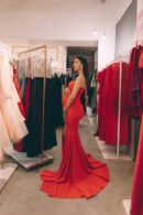 Bandeau dress red with train