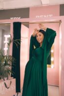 Dress silk floor-length with wrap-effect emerald