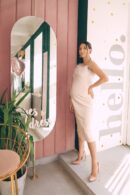 Dress midi length with thin straps ivory