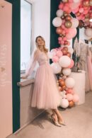 Dress With Sparkling Tulle, Long Sleeves And A Deep Neckline