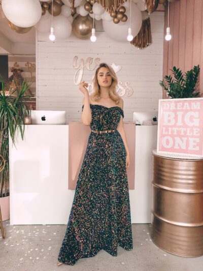 Dress Embroidered Multicolored Sequins With Lacing