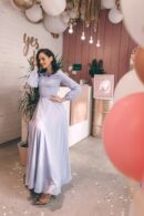 Chiffon Dress With Long Sleeves And A Collar Embroidered With Large Sequins