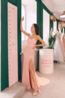 Fitted Dress With A Train And A Thigh-High Slit, Top On Straps Embroidered With Flowers