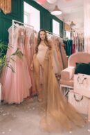 Bodysuit With A Tulle Train And Puffy Shoulder