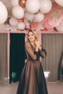 Black Floor-Length Tulle Dress With A Sparkling Pink Lining