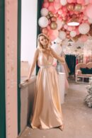Lace-Up Satin Dress With A Deep Neckline And Mesh On The Bust