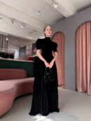 Floor-Length Dress Black, High Neck - Stand Collar