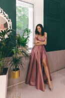 Satin Dress Floor-Length Lilac Off-The-Shoulder