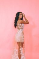 Fitted Dress, Embroidered White Floral Pattern