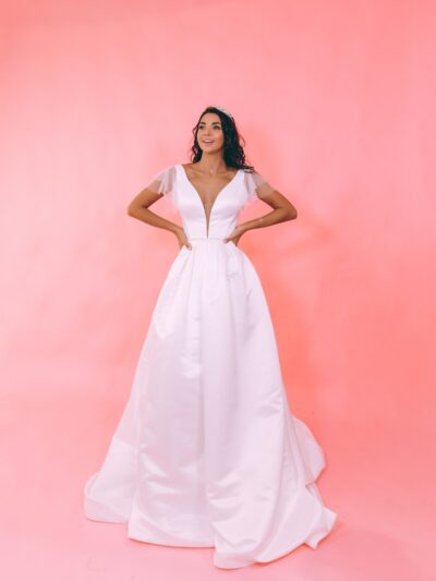 Wedding minimalist dress made of dense satin