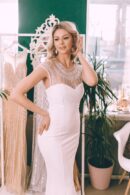 White Fitted Dress With Decorated Neckline