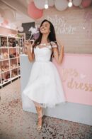 White fatinovoe dress with lace top
