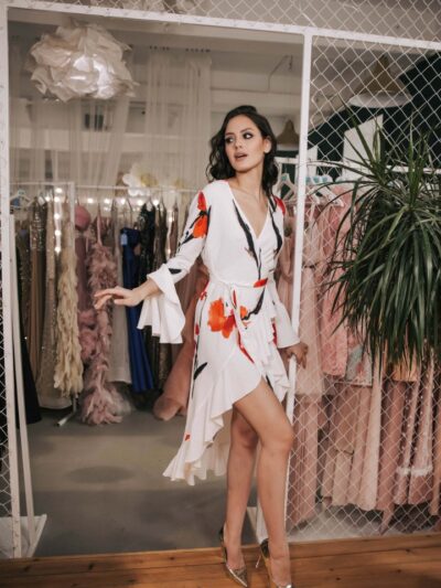 Designer White Dress With Print