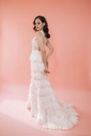 White Dress With Skirt Made Of Natural Feathers