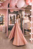Powder Pink Floor-Length Satin Dress With A Lace-Embroidered Top