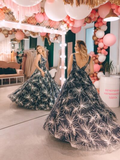 Dress floor-length blue with shiny stars