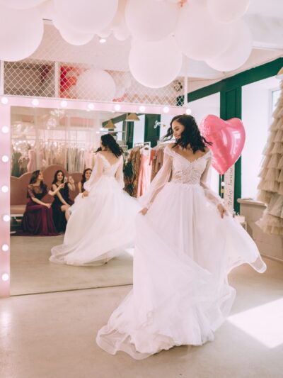 Dress With Long Tulle Sleeves And A Beaded Top