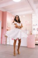 Off-The-Shoulder Mini Dress Made Of Voluminous Fabric Printed With Flowers