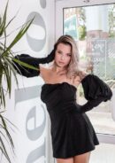 Mini-Length Dress Black Sparkling With Removable Voluminous Gloves